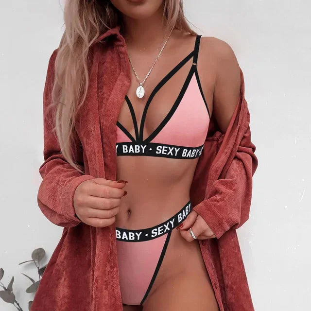 Women's Sexy Lingerie Set Letter Erotic Bikini Plus Size Push Up Bra and Thong Sexy Bra Set  Micro Bikini  Lingerie for Women Good Vibrations