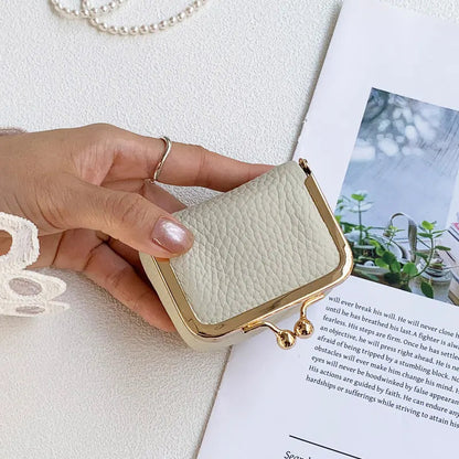 Litchi Grain Mini Bag, 2 Sizes Available, Retro Metal Kiss Lock, Portable Jewelry Pouch for Rings, Earrings & Necklaces Coin Pur Good Vibrations