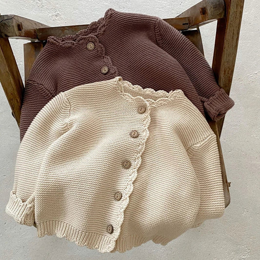 Toddler Baby Girls Knitted Cardigan Clothes for Spring Autumn Solid O-Neck Kids Knitwear Sweater Coat Good Vibrations