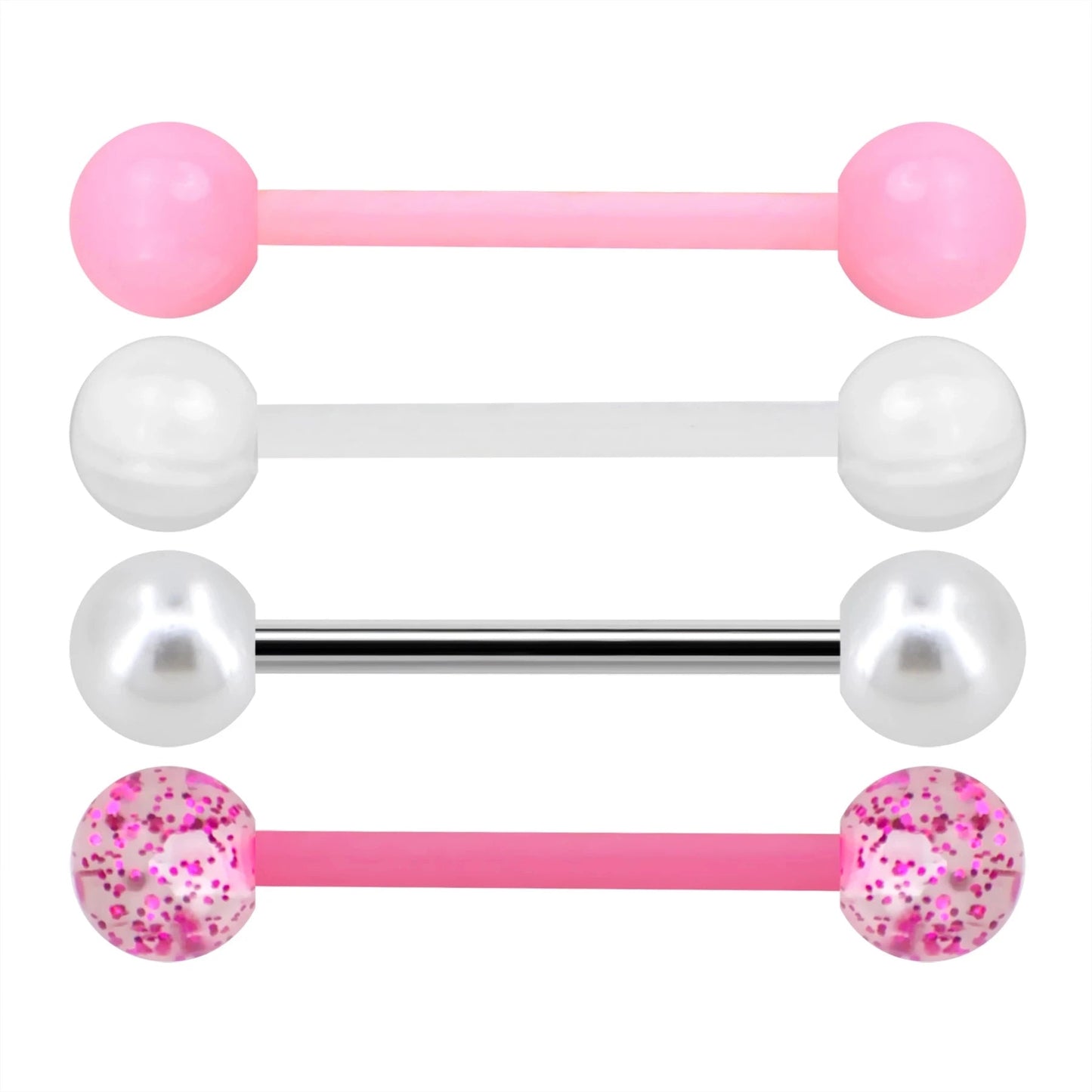 WKOUD 1 PCS/4 PCS Stainless Steel 14G Tongue Rings Barbell Pink Tongue Barbell Jewelry For Women Piercing Tongue Piercing Pink Good Vibrations Adult Super Store
