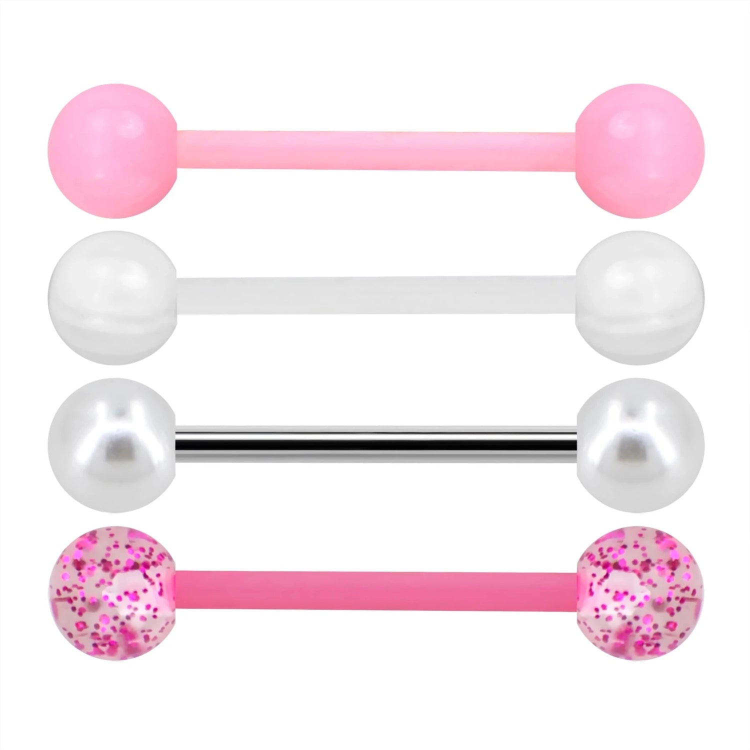 WKOUD 1 PCS/4 PCS Stainless Steel 14G Tongue Rings Barbell Pink Tongue Barbell Jewelry For Women Piercing Tongue Piercing Pink Good Vibrations Adult Super Store