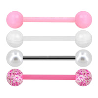 WKOUD 1 PCS/4 PCS Stainless Steel 14G Tongue Rings Barbell Pink Tongue Barbell Jewelry For Women Piercing Tongue Piercing Pink Good Vibrations Adult Super Store