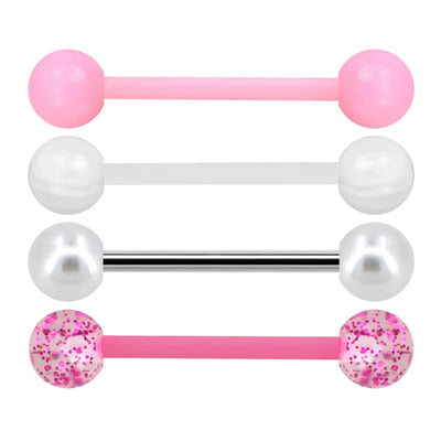 WKOUD 1 PCS/4 PCS Stainless Steel 14G Tongue Rings Barbell Pink Tongue Barbell Jewelry For Women Piercing Tongue Piercing Pink