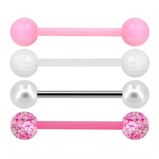 WKOUD 1 PCS/4 PCS Stainless Steel 14G Tongue Rings Barbell Pink Tongue Barbell Jewelry For Women Piercing Tongue Piercing Pink Good Vibrations Adult Super Store