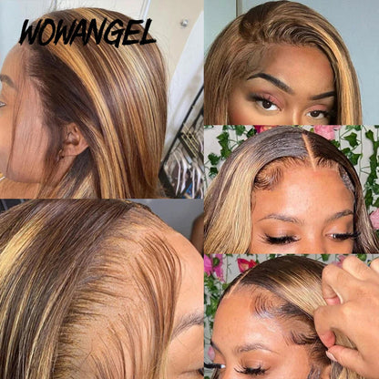 Wow Angel 13X6 HD Lace Frontal Human Hair Wigs 250% Highlight Body Wave Wigs Full Lace Wigs Melt Skins Ombre Colored Wigs Good Vibrations