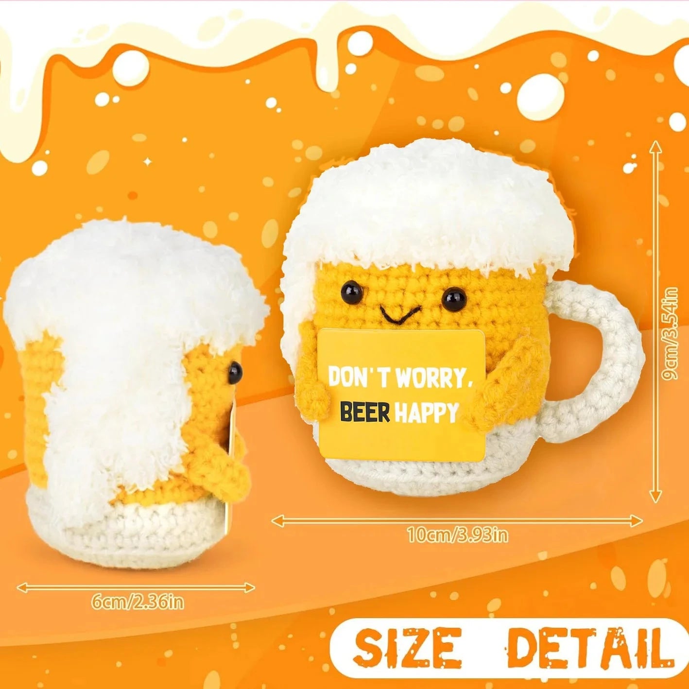 Positive Energy Pocket Hug Crochet Doll, Mini Handmade Knitted Plush Potato Turtle Vegetable Duck Funny Support Gift with Card Good Vibrations