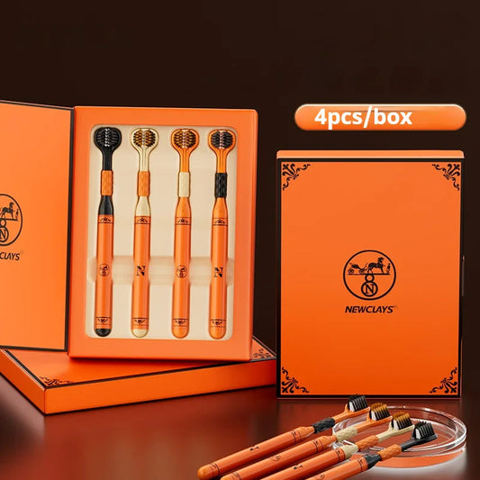 4 Gift Boxes of Three-Sided Toothbrushes in a Gift Box, Wrapped Soft-Bristled High-Efficiency Toothbrush, Deep Cleaning Cloth for Injury Gums, Special for Sensitive Gums, High-End Gift Boxes for Family Wear, a Must-Have Gift Good Vibrations