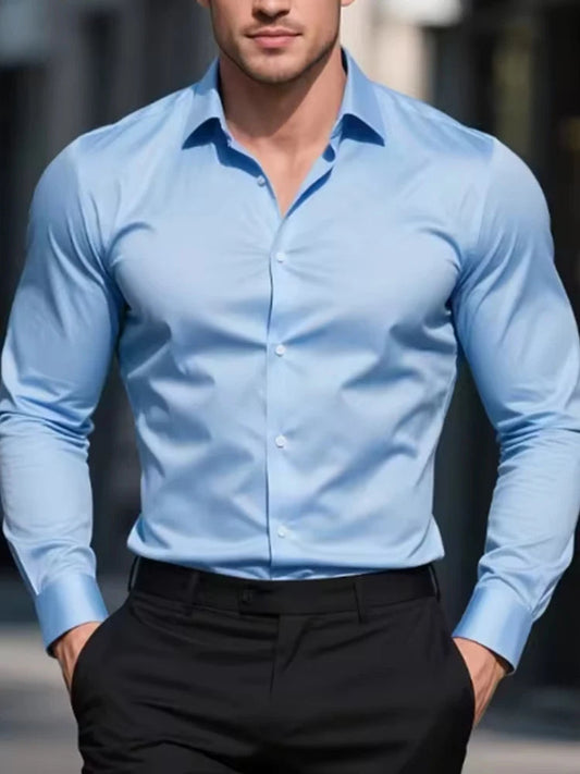 New men's formal black shirt summer long-sleeved thin business casual breathable no-iron slimming solid color Good Vibrations