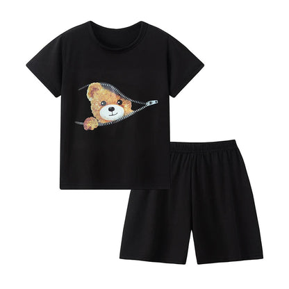 2-piece Summer Children's Comfortable And Versatile Cute Short sleeved Shorts Set For Boys And Girls Casual Home And Outdoor Set Good Vibrations