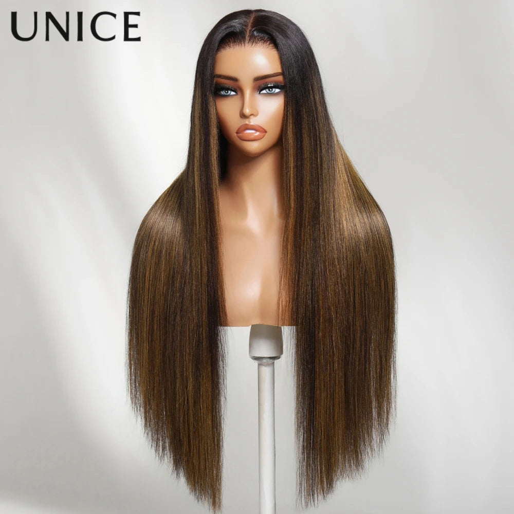 UNice 13x4 Pre-Everything™ Lace Frontal Balayage Highlights Yaki Straight Wig With Drawstring Pre Cut Pre Bleached Glueless Wig Good Vibrations