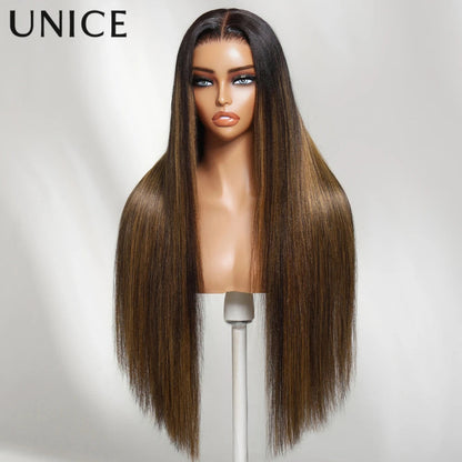 UNice 13x4 Pre-Everything™ Lace Frontal Balayage Highlights Yaki Straight Wig With Drawstring Pre Cut Pre Bleached Glueless Wig Good Vibrations