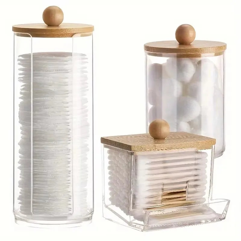 Bathroom Organizer Accessories Set Makeup Holder Storage with Clear Plastic Lids, Cotton Ball/Swabs Dispenser, Organizer Jar Good Vibrations