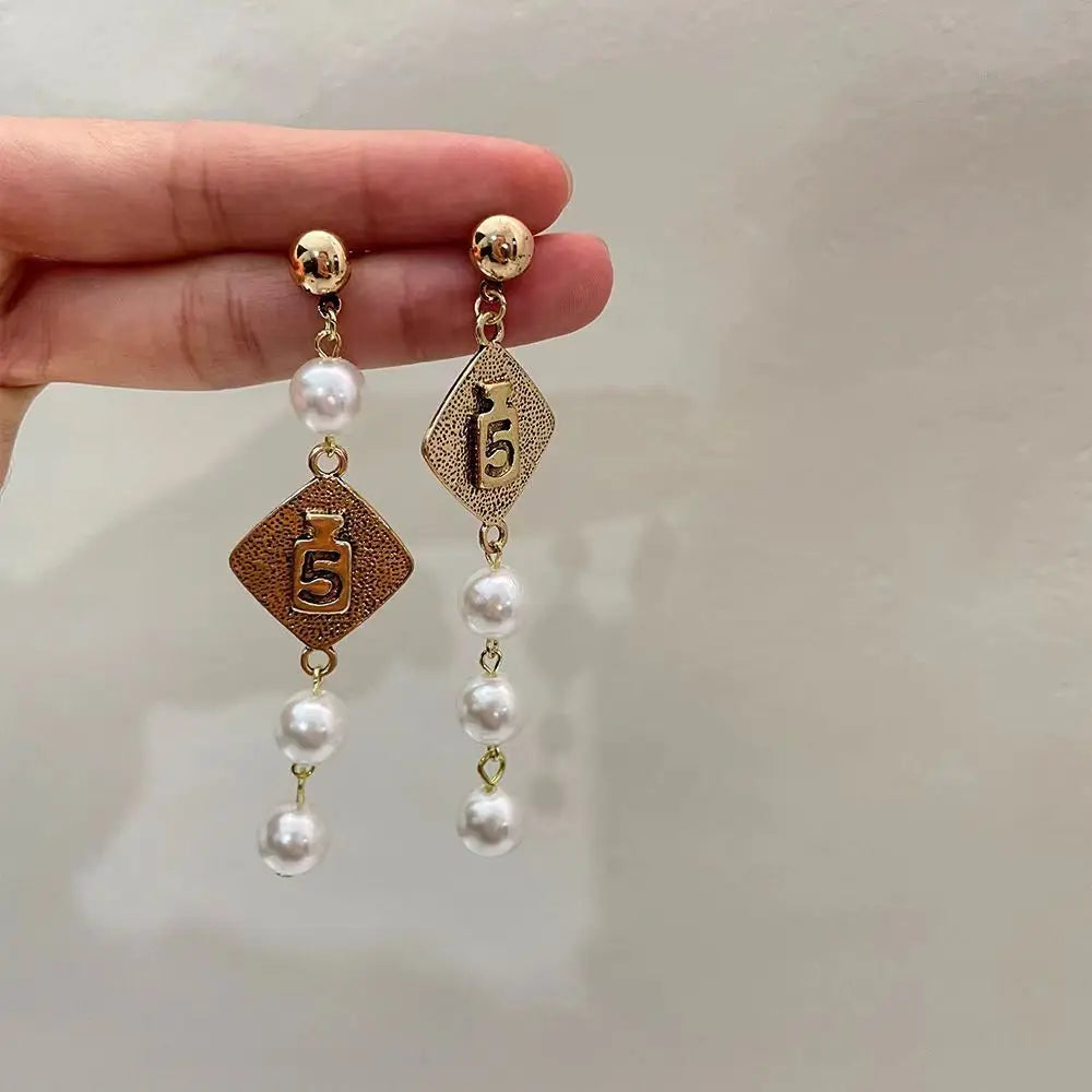 Vintage Chain Pearl Necklace earring for Women  Sweater Jewelry set Good Vibrations