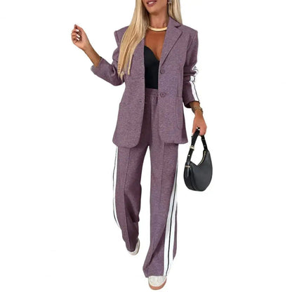 2 Piece Set Women Outfit Winter Fall Fashion V neck Long Sleeve Coat Elegant Straight Leg Pant Set Women Sports Clothing Good Vibrations