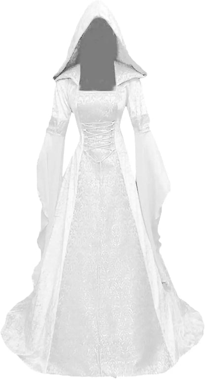 Halloween Women Hooded Gothic Dress Costume Cosplay Medieval Corset Renaissance Victorian Dresses Retro Style Holiday Party Good Vibrations