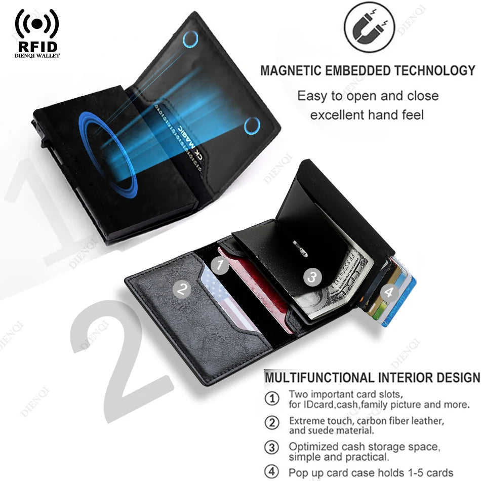 Magnetic Credit Card Holder Luxury Men Wallet Rfid Blocking Pop Up Minimalist Wallet Leather Bank Cardholder Case Vallet for Men Good Vibrations