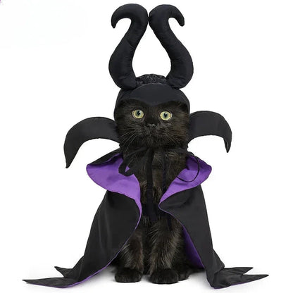 Halloween Witch-Shaped Costume cat Purple Vampire Cape Puppy Wizard Devil Horns Hat Pet Holiday Outfit for Small Middle-Sized Do Good Vibrations
