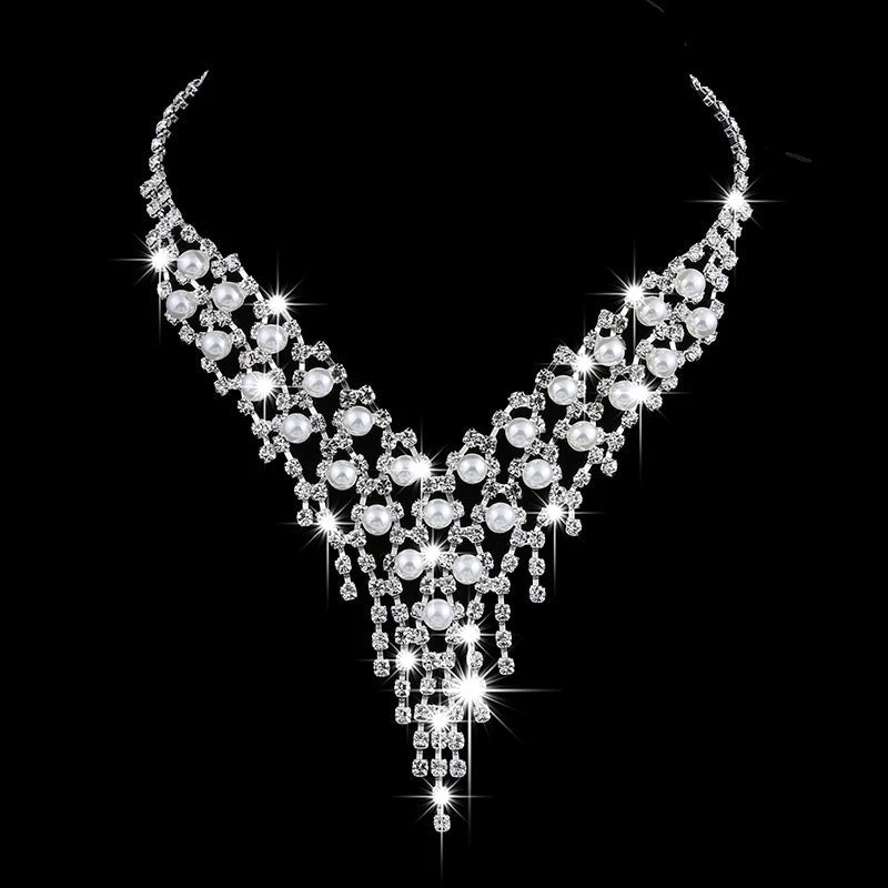 Luxury Long Tassels Jewelry Pearl Necklace Earing Set Crystal Zircon Wedding Bridal Jewelry Sets For Women Bijoux Mariage Zestaw Good Vibrations Adult Super Store