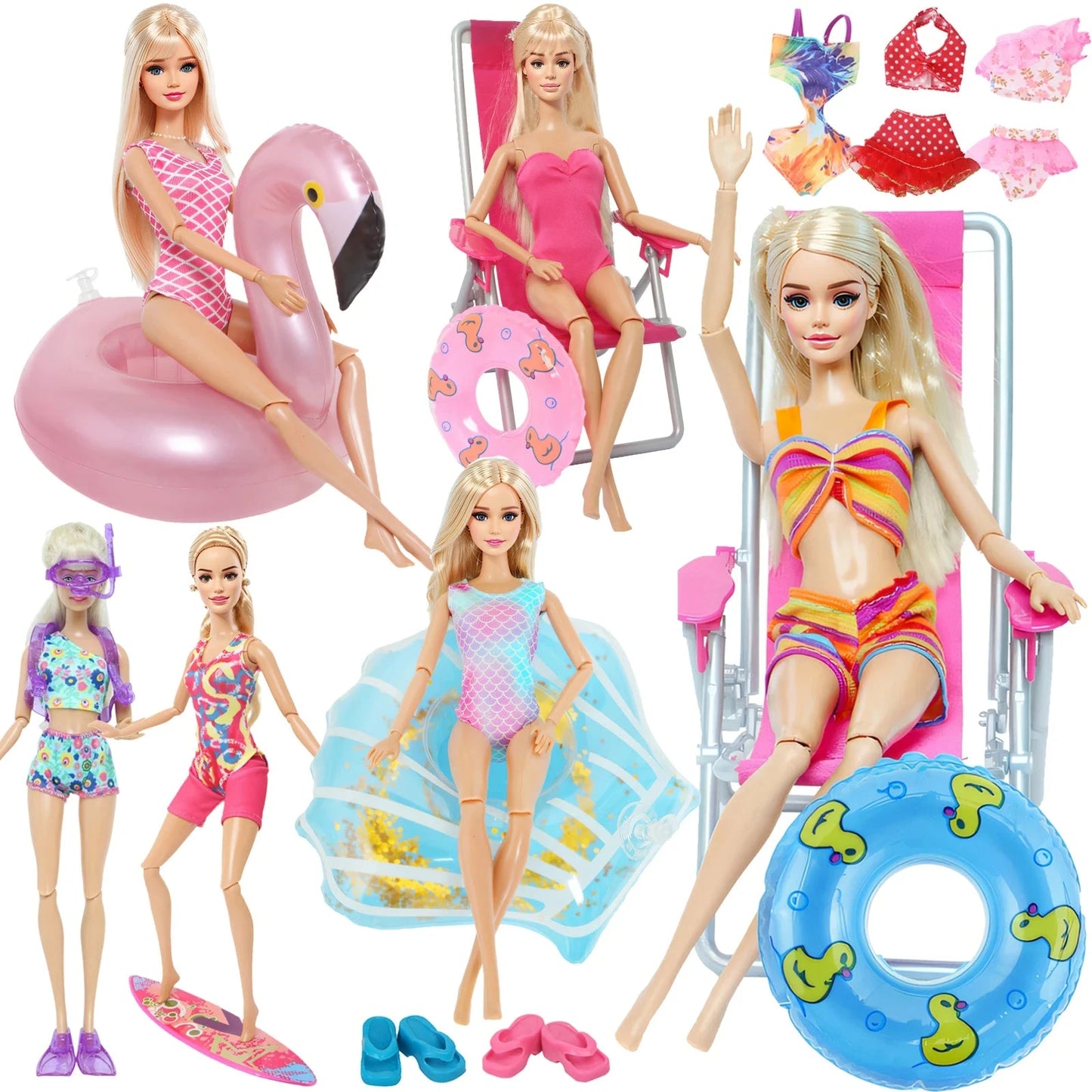 Doll Swimwear Ba Doll Bie 1/6 Summer Lifebuoy Rings Bikini Slipper Chair Beach Clothes 11.5 Inch Doll 30cm Accessories Good Vibrations