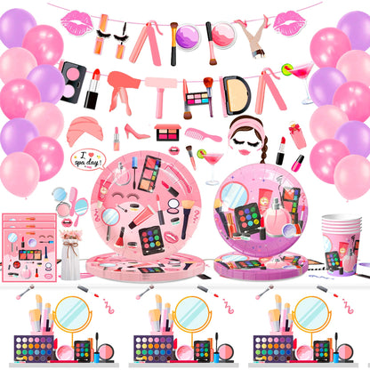 103 Pcs Makeup Birthday Party Supplies-Makeup Theme Party Banner Balloons Photo Props Napkins Plates Etc Spa Party Decorations Good Vibrations