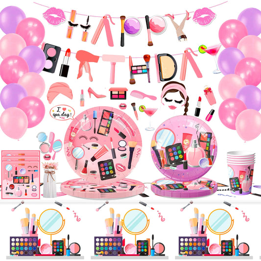 103 Pcs Makeup Birthday Party Supplies-Makeup Theme Party Banner Balloons Photo Props Napkins Plates Etc Spa Party Decorations Good Vibrations