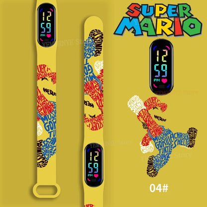 Mario Bros Children's Watches Action Figures Luigi Princess Peach Yoshi Bowser kids Sport Wristband Waterproof Digital Watch Toy Good Vibrations