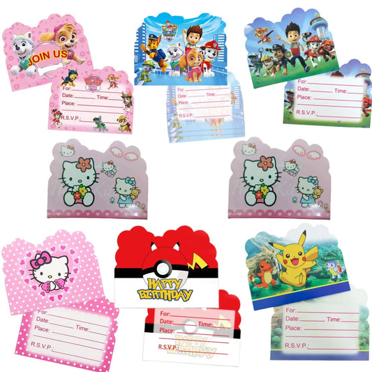 Hello Kitty Birthday Invitation Cards Pokemon Pikachu Invitations PAW Patrol Greetings Card Celebrate Birthday Party Supplies Good Vibrations