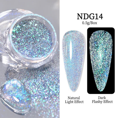 NICOLE DIARY Moonlight Mirror Nail Powder Aurora Silver Glitter Metallic Effect UV Gel Polish Pigment Chrome DIY Nail Decoration Good Vibrations