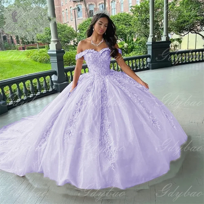 Ball Wedding Beauty Pageant Pink Off-Shoulder Dance Party For  Party Lace Tulle Court Train Formal Birthday Princess Gowns Good Vibrations