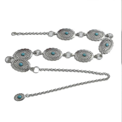 Retro New Women's Belt Casual Retro Oval Texture Buckle Decoration Metal Chain Waist Chain Good Vibrations