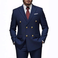 Suit (Blazer + Trousers) Men's Fashionable Gentleman Business Double-breasted Solid-color Banquet Host Casual Wedding Suit Good Vibrations