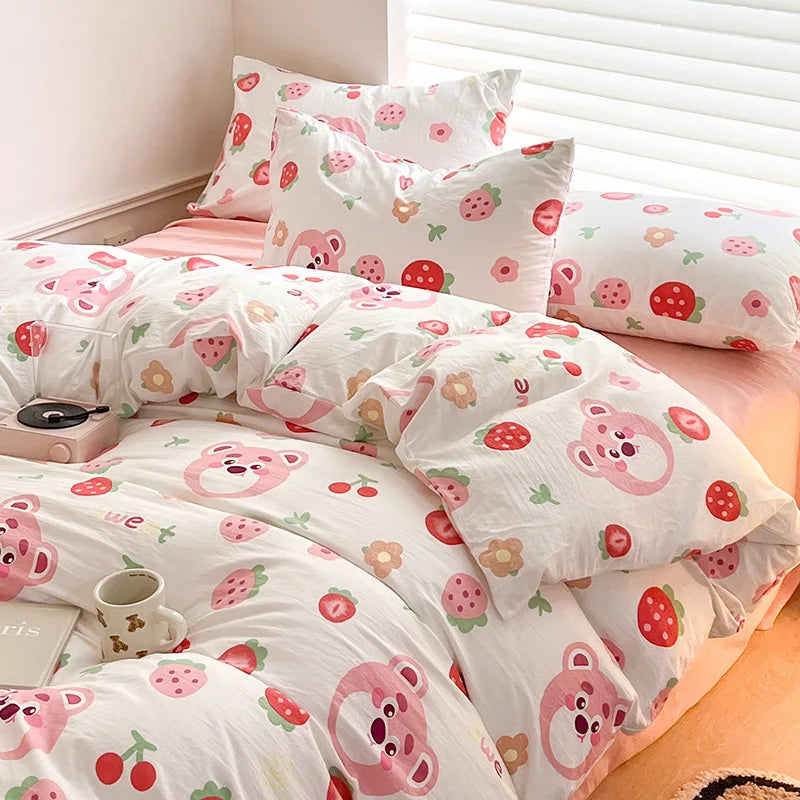 Ins Simple Flower Bed LinenTwin Full Queen King Size Bed Sheets Set  Adults Kids Floral Bed Comforter Sets Bed Duvets Kawaii Good Vibrations