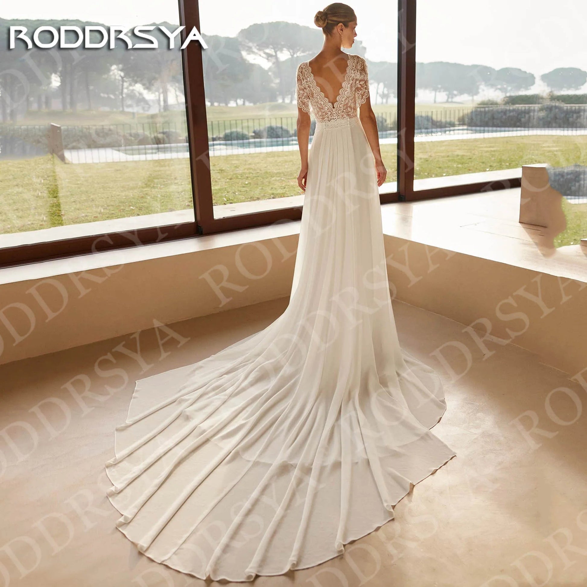 RODDRSYA Elegant Bohemian Wedding Dress Lace Short Sleeve Chiffon A Line Bridal Dresses Backless Customized robe mariage 2026 Good Vibrations