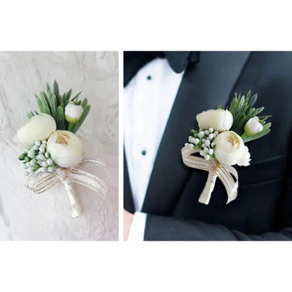 Boutonniere Flowers Artificial Roses Silk Ivory Corsage Buttonhole Groomsmen Boutonniere for Men Wedding Accessories Good Vibrations