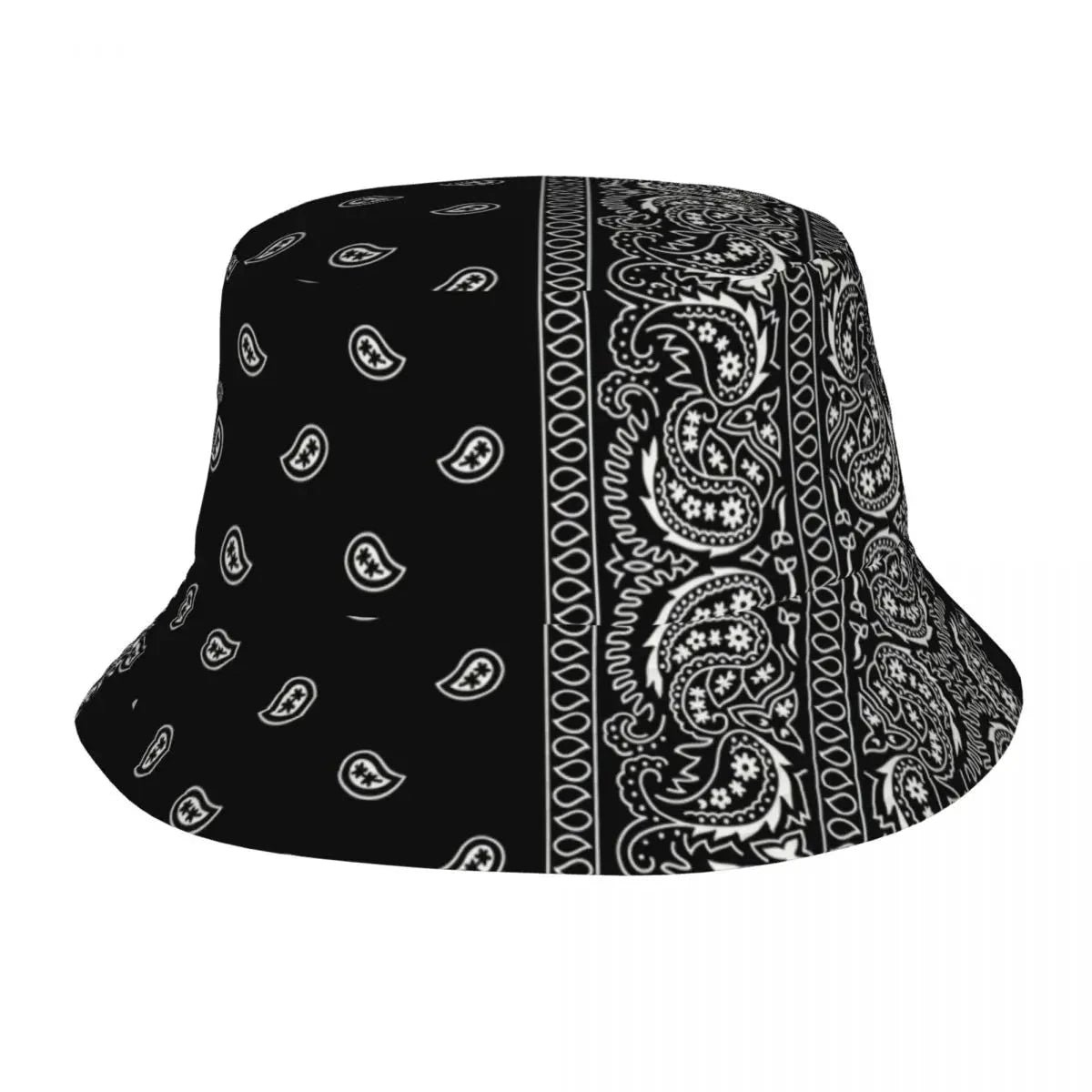 Black Paisley Pattern Bandana Print Bucket Hats Women Men Unisex Trendy Summer Fisherman's Hat Good Vibrations