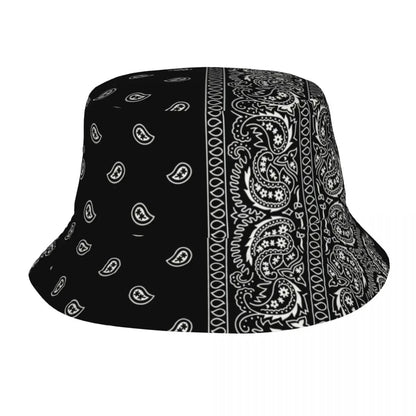 Black Paisley Pattern Bandana Print Bucket Hats Women Men Unisex Trendy Summer Fisherman's Hat Good Vibrations