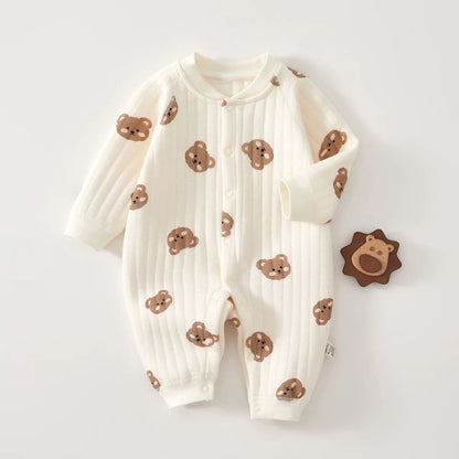 Baby Jumpsuit Clothes Winter Thickening 100% Cotton Boys Girls Cute Printed Bear Romper Infant Onesie Spring Trend 1-3-6-9-12M Good Vibrations