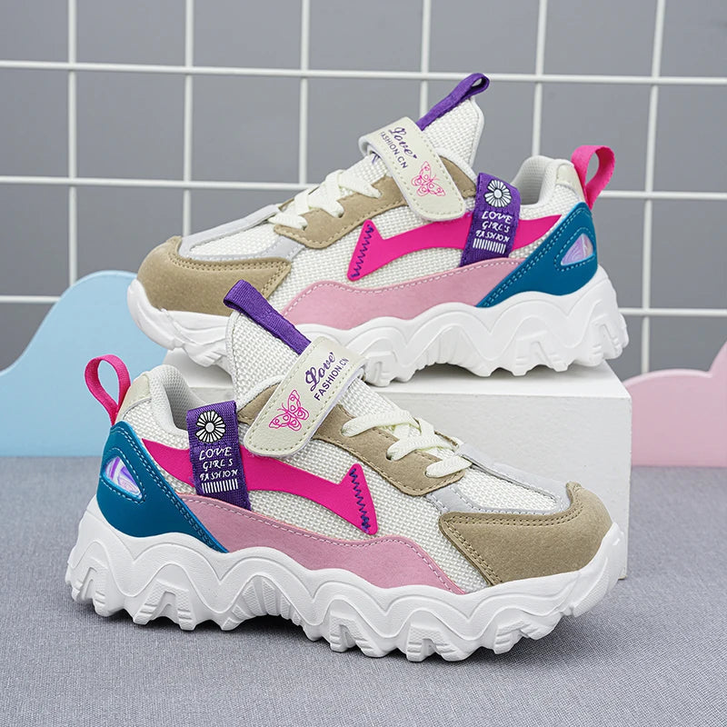 Fashion Children Shoes Girls Sneaker Black Pink PU Leather Platform Casual Sneaker School Tennis Sports Shoes for Girls Good Vibrations