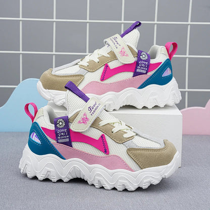 Fashion Children Shoes Girls Sneaker Black Pink PU Leather Platform Casual Sneaker School Tennis Sports Shoes for Girls Good Vibrations