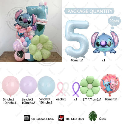 1set Stitch Birthday Party Decorations 40inch Blue Number Foil Balloon Children's Birthday Background Boys Girls Toys Gifts Good Vibrations