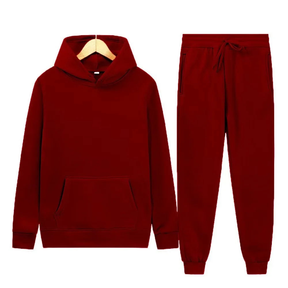 Men's Autumn and Winter New Solid Color Hoodie+pants Two-piece Set Fashionable Casual Sports Set Size S-3XL Good Vibrations