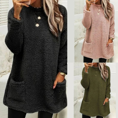 Womens Oversized Crewneck Sweatshirt Casual Sherpas Pullover Top Warm Sweater Loose Long Sleeve Shirts Tunics Dress Good Vibrations
