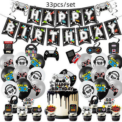 Video Game Party Supplies Set Birthday Decorations Happy Birthday Gaming Backdrop Game On Table Covers Gamer Banner Balloons Good Vibrations