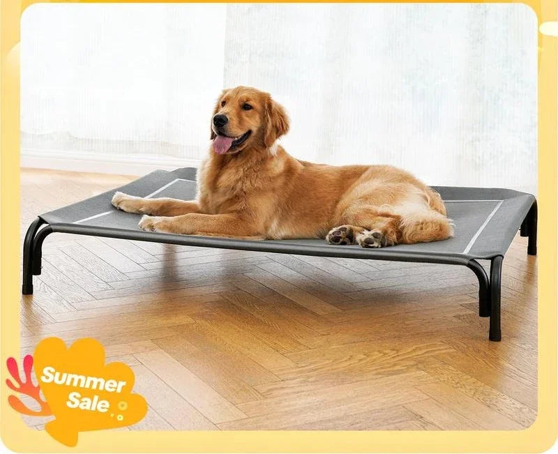 Elevated Dog Bed for Large Dogs Cooling Pet Cot Breathable Mesh Durable Frame Easy Clean Raised Pet Bed Indoor Outdoor Home Good Vibrations