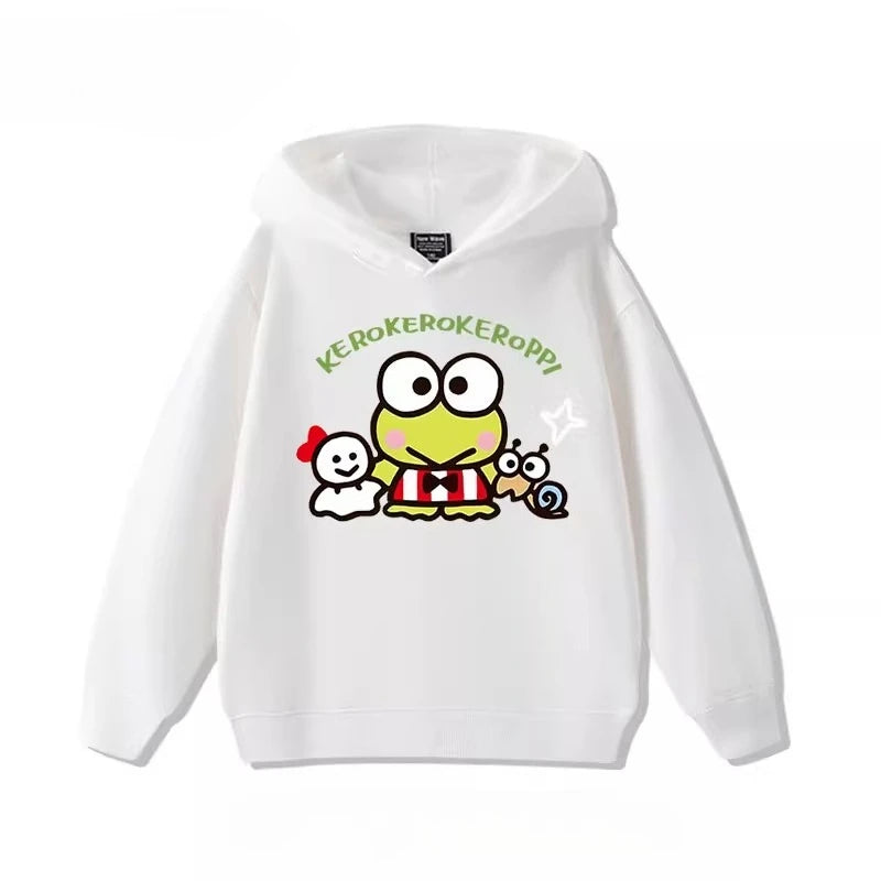 Sanrio's Cute Printed Hoodies for Boys and Girls with Big-eyed Frogs in Autumn Outdoor Casual Fashion for Children Good Vibrations