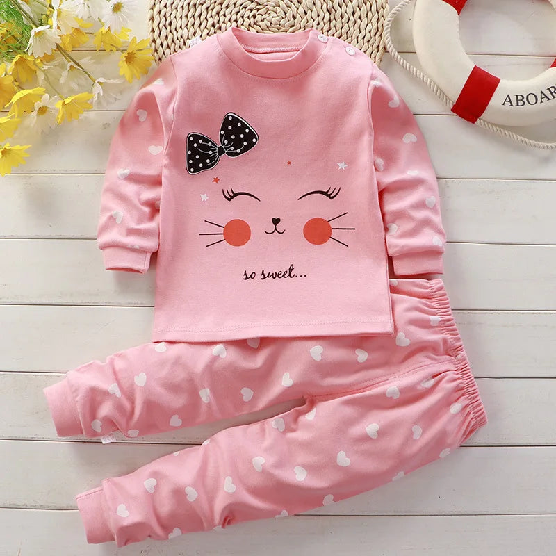 Cotton baby girl clothing winter newborn baby clothing set 2 sets of spring children's pajamas 0-5 year old baby cartoon casual Good Vibrations