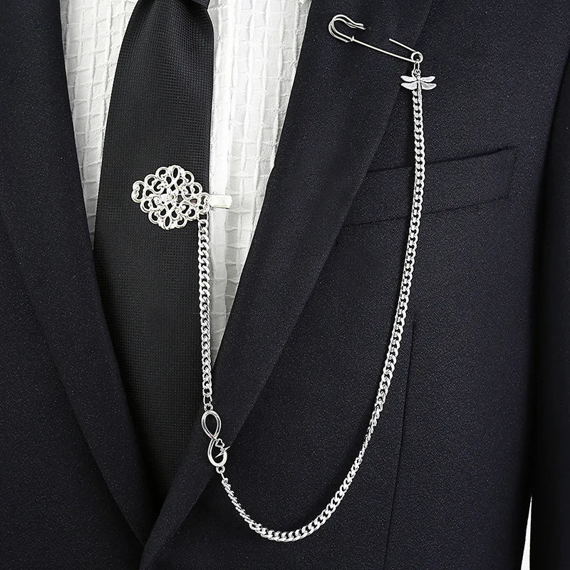 Men's Long Chain Tie Clip Brooch Fashion Personality Mens Party Suit Dress Shirt Ties Accessories Gift Chains Necktie Clips Pins Good Vibrations