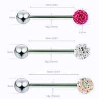 6Pcs Mixed Set 6mm Crystal 14G 1.6mm Steel Tongue Ring 16mm Bar Barbell Nipple Body Piercing Jewelry Good Vibrations Adult Super Store