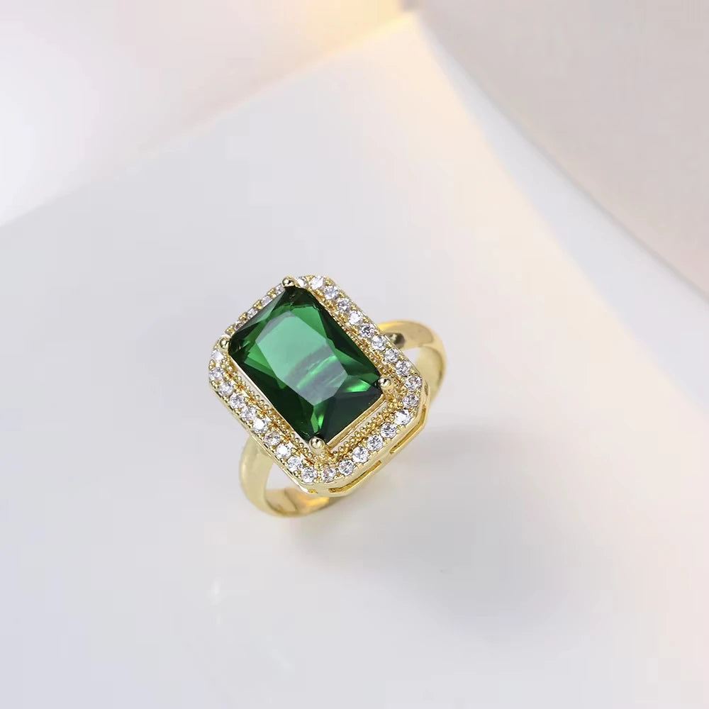 Classic Women's Three Piece Jewelry Set Statement: Jadeite Ring, Fashion Green Zircon Ring, Earrings, Necklace, Wedding Jewelry Good Vibrations