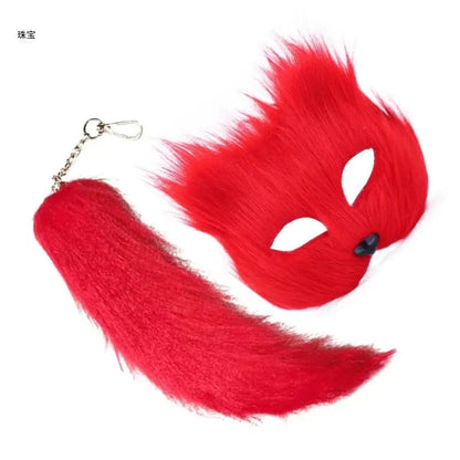 Faux Furs Foxes Tail Cats Mask Therian Mask and Tail Halloween Cosplays Party GOOD Vibrations